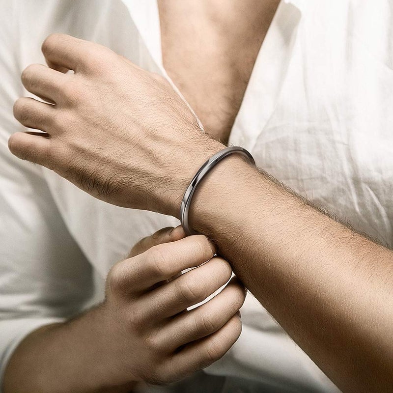 CIUNOFOR Stainless Steel Cuff Bracelets for Men, Menâ€™ Silver Metal Simple Bangle Bracelet, 8.5 inches Inner Circ., Twisted Bracelet for Adult, Viking Jewelry Gift - Image 3